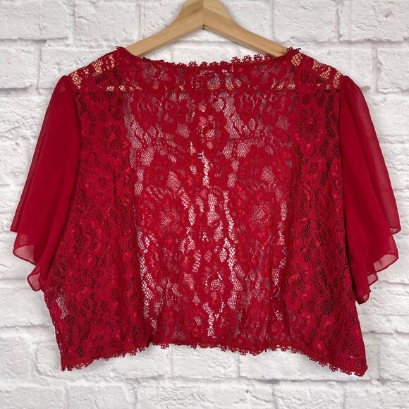 J5017 Abollria red floral lace short sleeve open front bolero size XXL - Picture 6 of 6